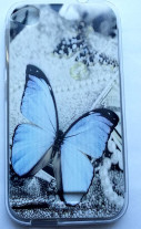 Силиконов гръб ТПУ за HTC DESIRE 320  сив със синя пеперуда